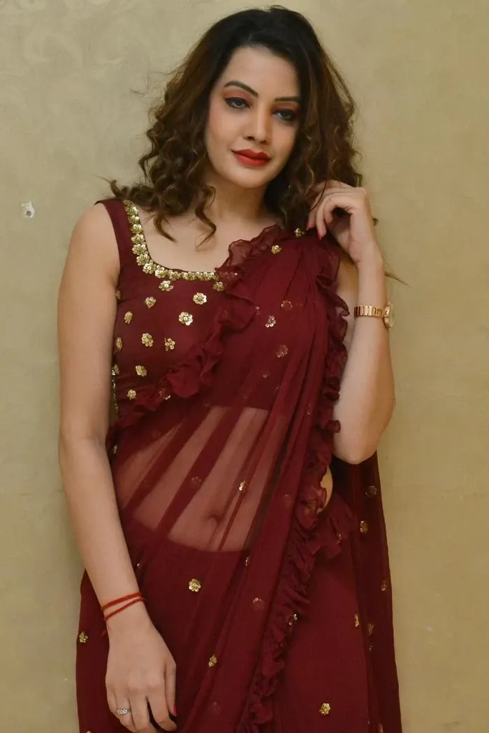 Diksha Panth In Maroon Saree At Movie Press Meet